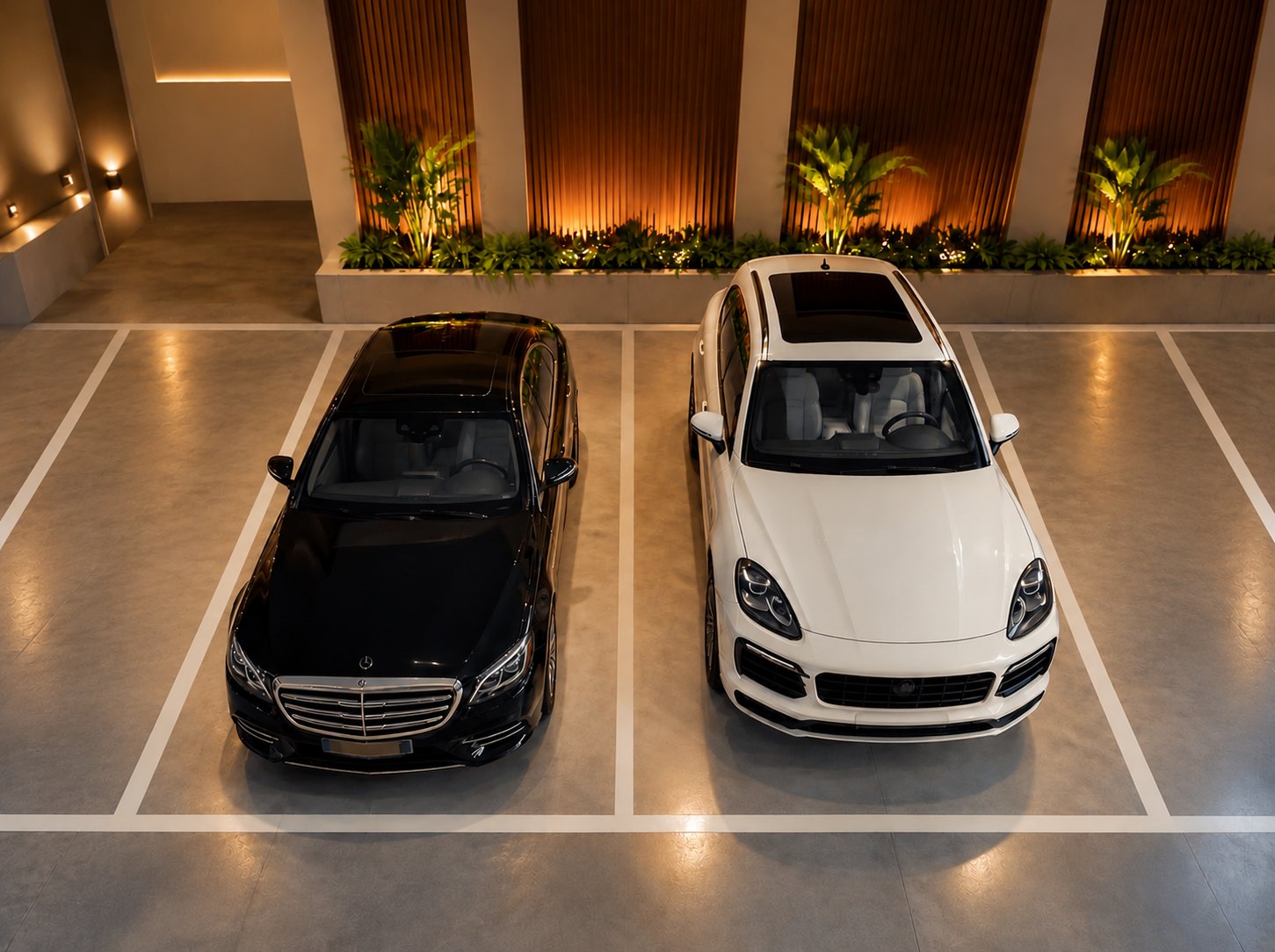 Concept image of two cars parked in individual side-by-side bays